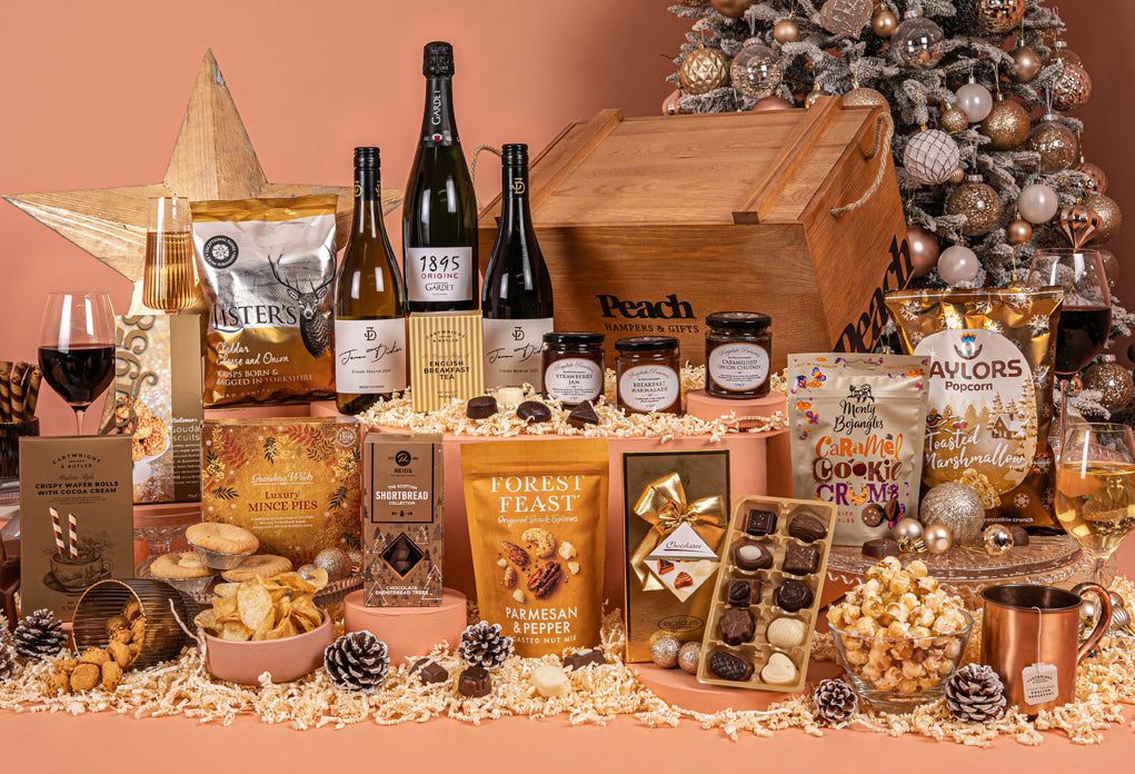 The Golden Crate Christmas Hamper with Champagne & Wine Duo