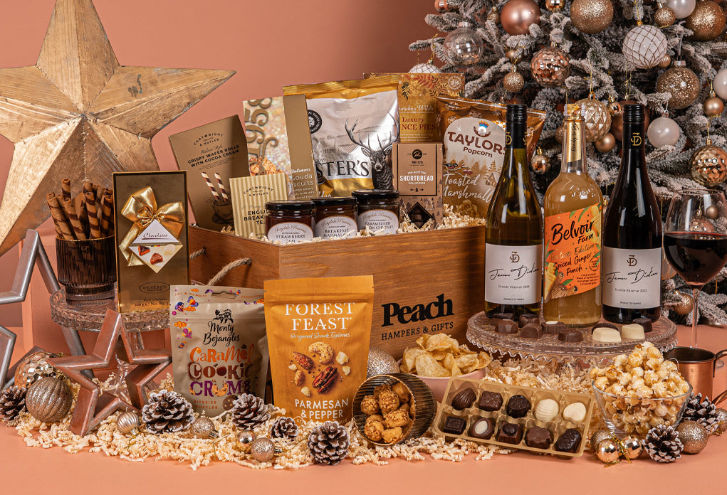 The Branded Golden Crate Christmas Hamper with Wine Duo &amp; Spiced Ginger Punch