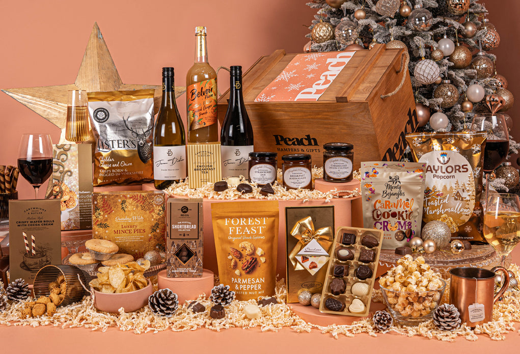 The Personalised Golden Crate Hamper with Wine Duo