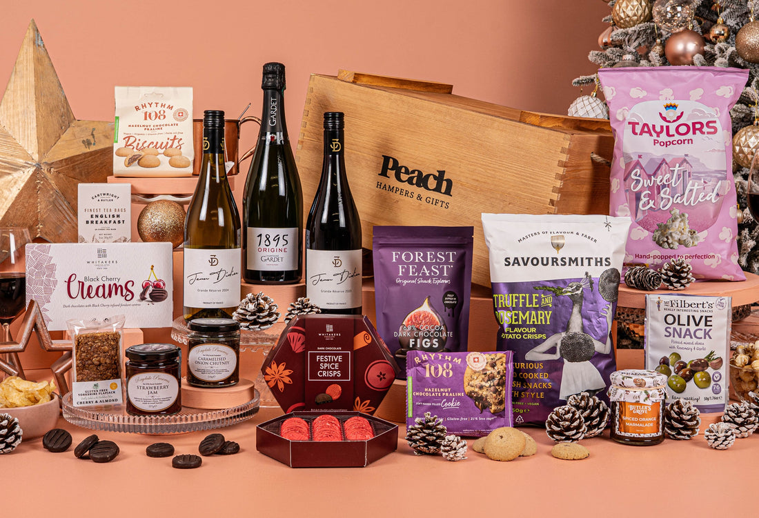 The Branded Golden Crate Christmas Hamper with Champagne - Wine Duo &amp; Champagne - Vegan &amp; Gluten-Free