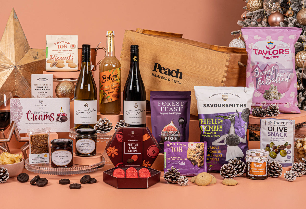 The Personalised Golden Crate Hamper with Wine Duo &amp; Spiced Ginger Punch