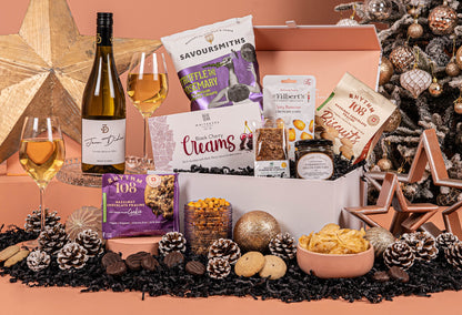 Le Noel Noir Hamper with Bespoke Branding - Award-Winning White Wine - Vegan &amp; Gluten Free