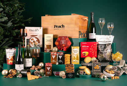 The Golden Crate Christmas Hamper with Champagne &amp; Wine Duo