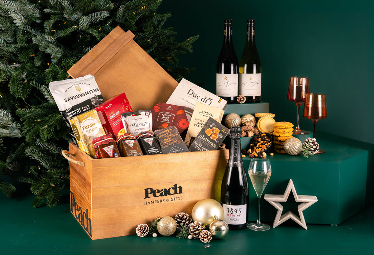 The Golden Crate Christmas Hamper with Wine Duo &amp; Peach Bellini