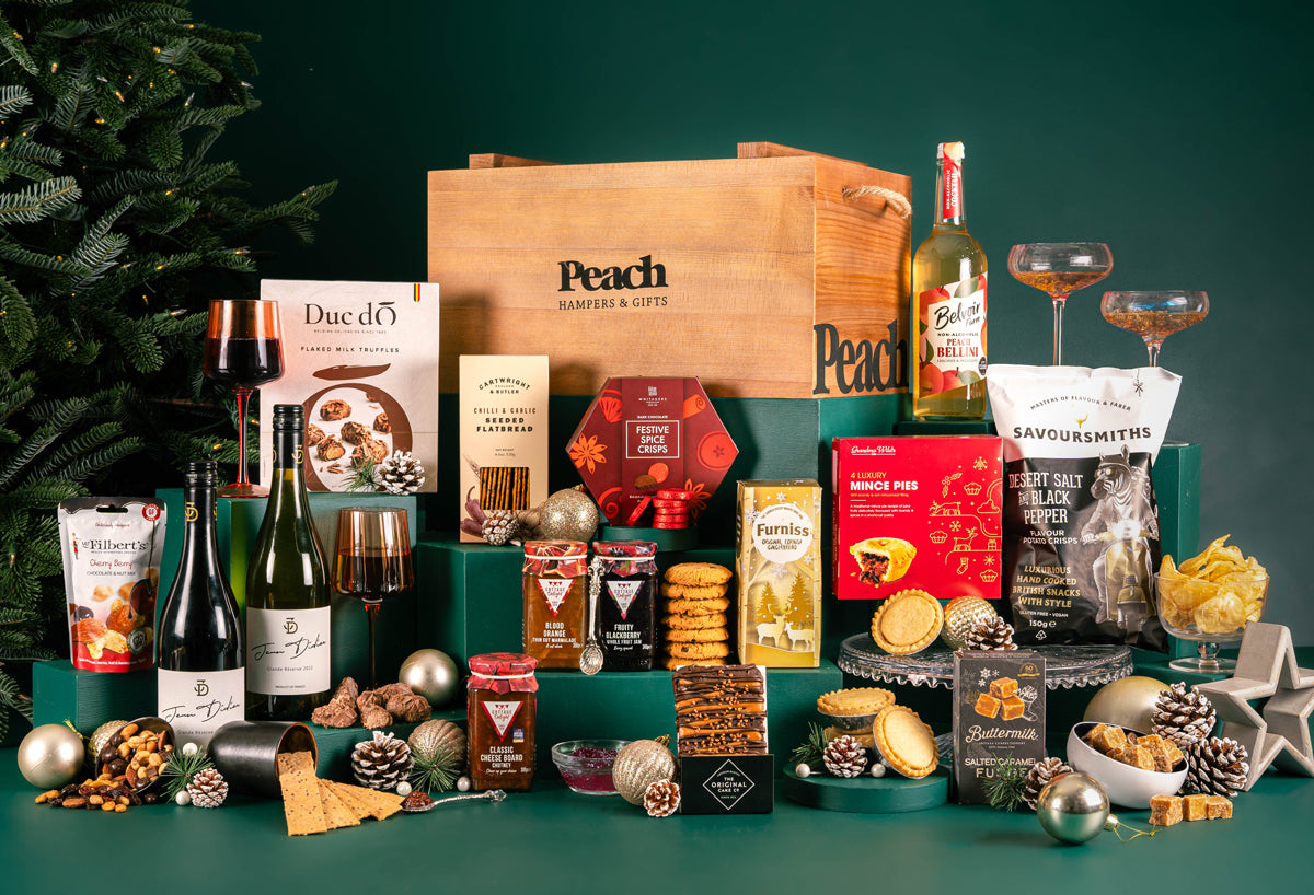 The Personalised Golden Crate Hamper with Wine Duo