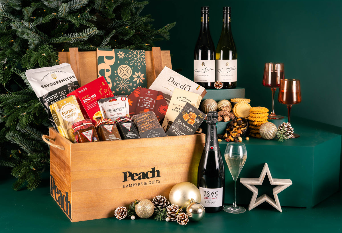 The Personalised Golden Crate Hamper with Alcohol-Free Trio
