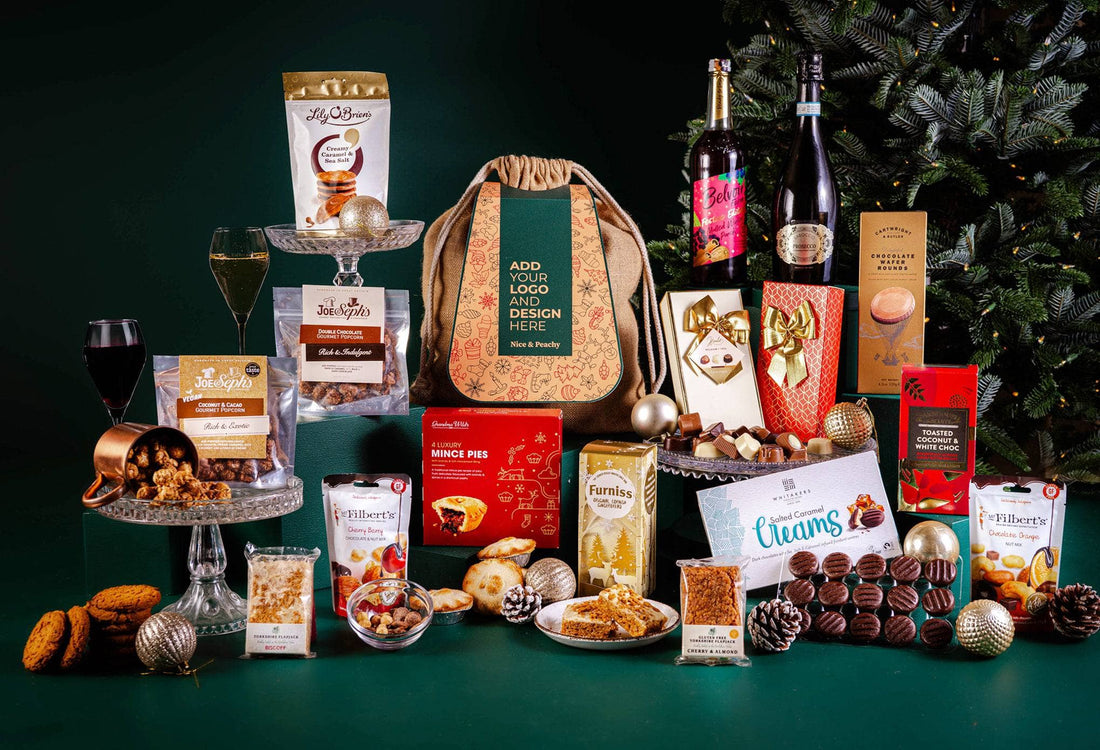 Peach Hampers Corporate Hampers Award-Winning Prosecco and Alcohol Free Christmas Party Sharing Hamper With Drinks
