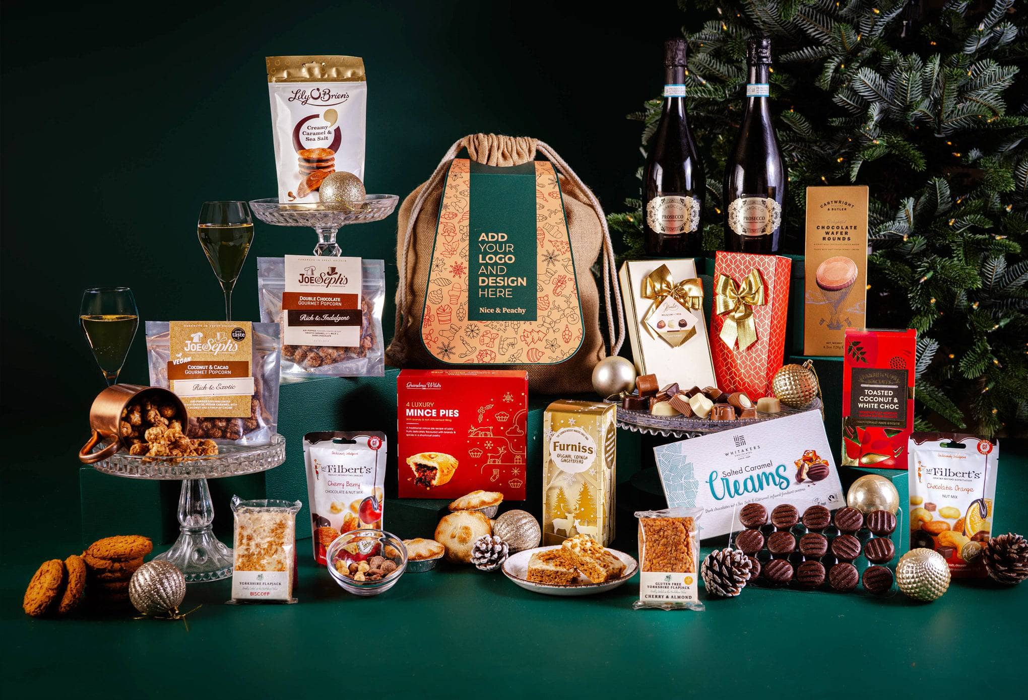 Peach Hampers Corporate Hampers Award-Winning Two Bottles of Prosecco Christmas Party Sharing Hamper With Drinks