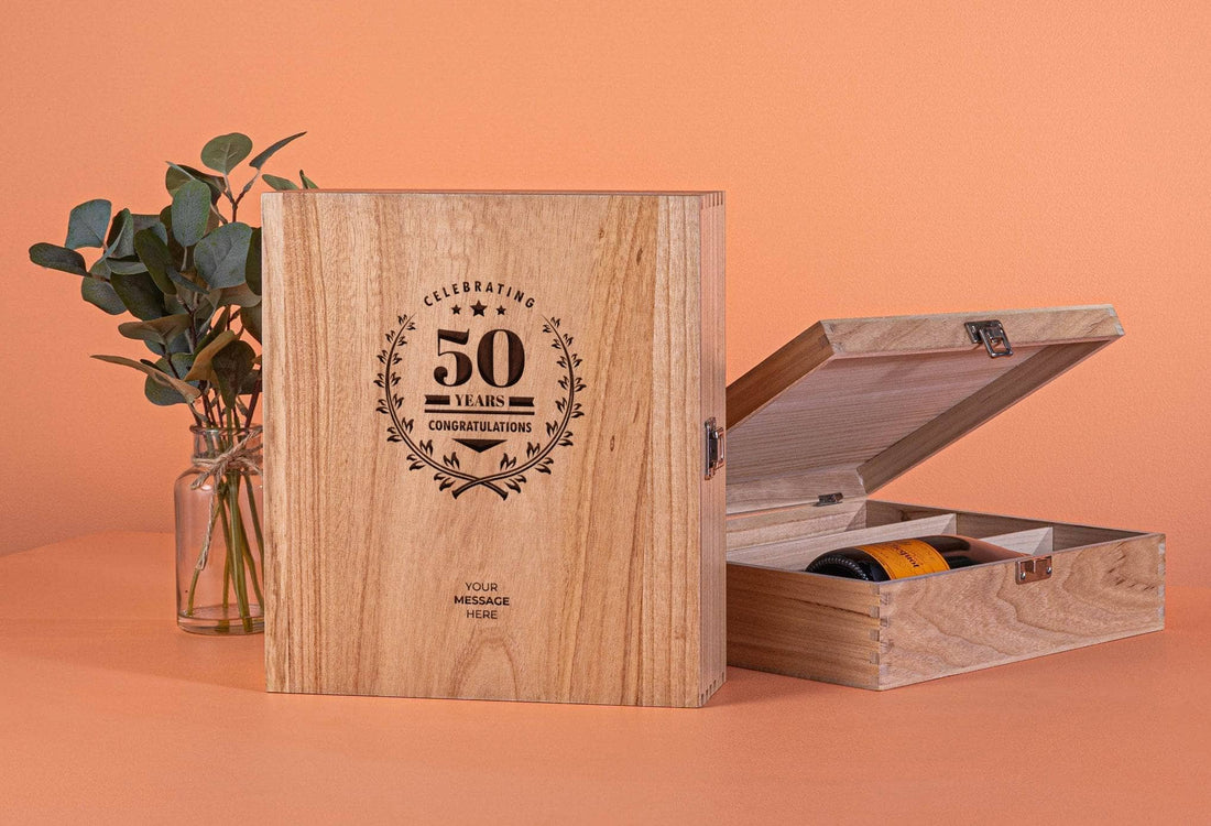 Peach Hampers Personal Hampers Three Bottle Engraved Celebrating 50 Years Wine Box