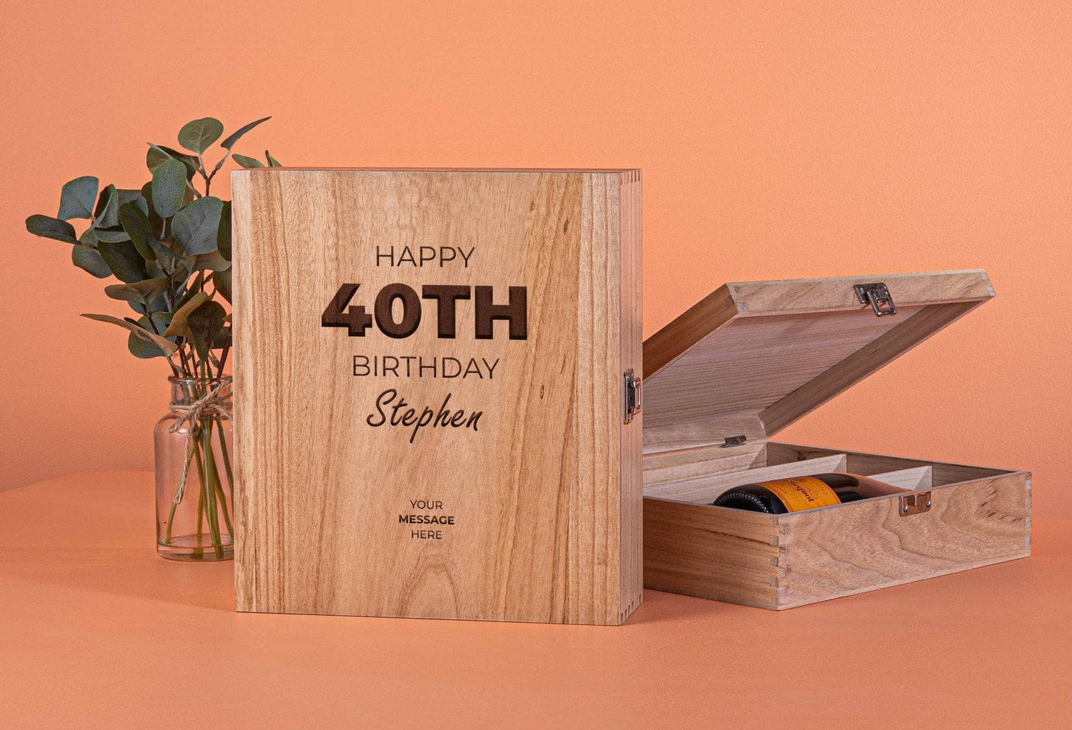 Peach Hampers Personal Hampers Three Bottle Engraved Happy Birthday Wine Box
