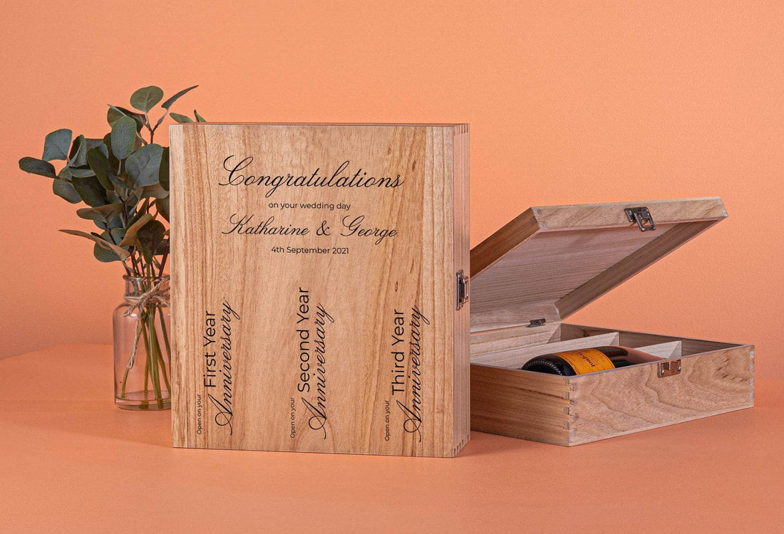 Peach Hampers Personal Hampers Three Bottle Engraved Wedding Wine Box