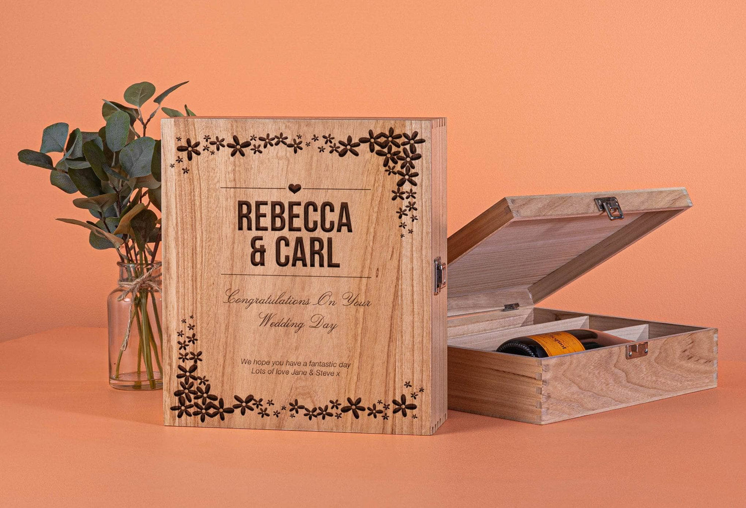 Peach Hampers The Three Bottle Wedding Wine Box - Flower Design